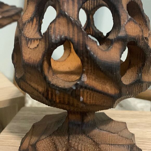 Vintage Wooden Brutalist Style Candle Holders Set Of Three Retro - Picture 8 of 16